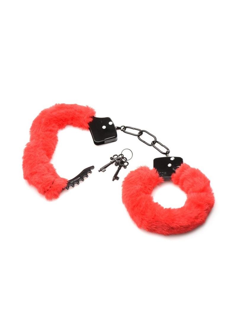 Master Series Cuffed in Fur Furry Handcuffs - Red