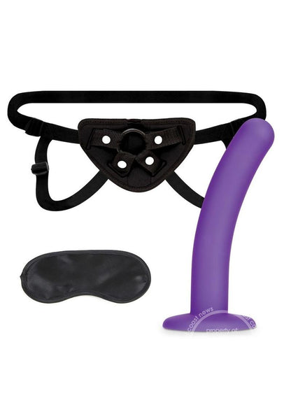 Lux Fetish Strap on Harness & Silicone Dildo Set 5in - Black/Purple