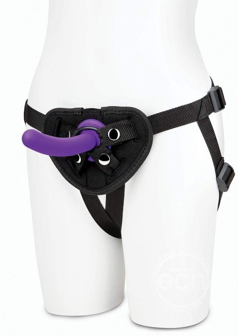 Lux Fetish Strap on Harness & Silicone Dildo Set 5in - Black/Purple