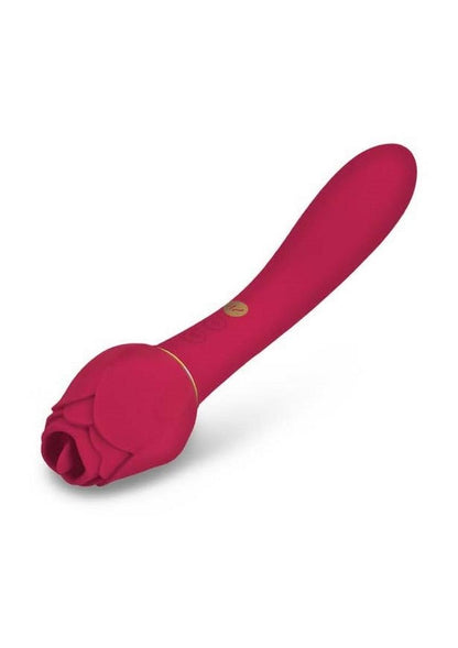 Secret Kisses Rosegasm Lingo Rechargeable Silicone Dual End Vibrator with Clitoral Stimulator - Red