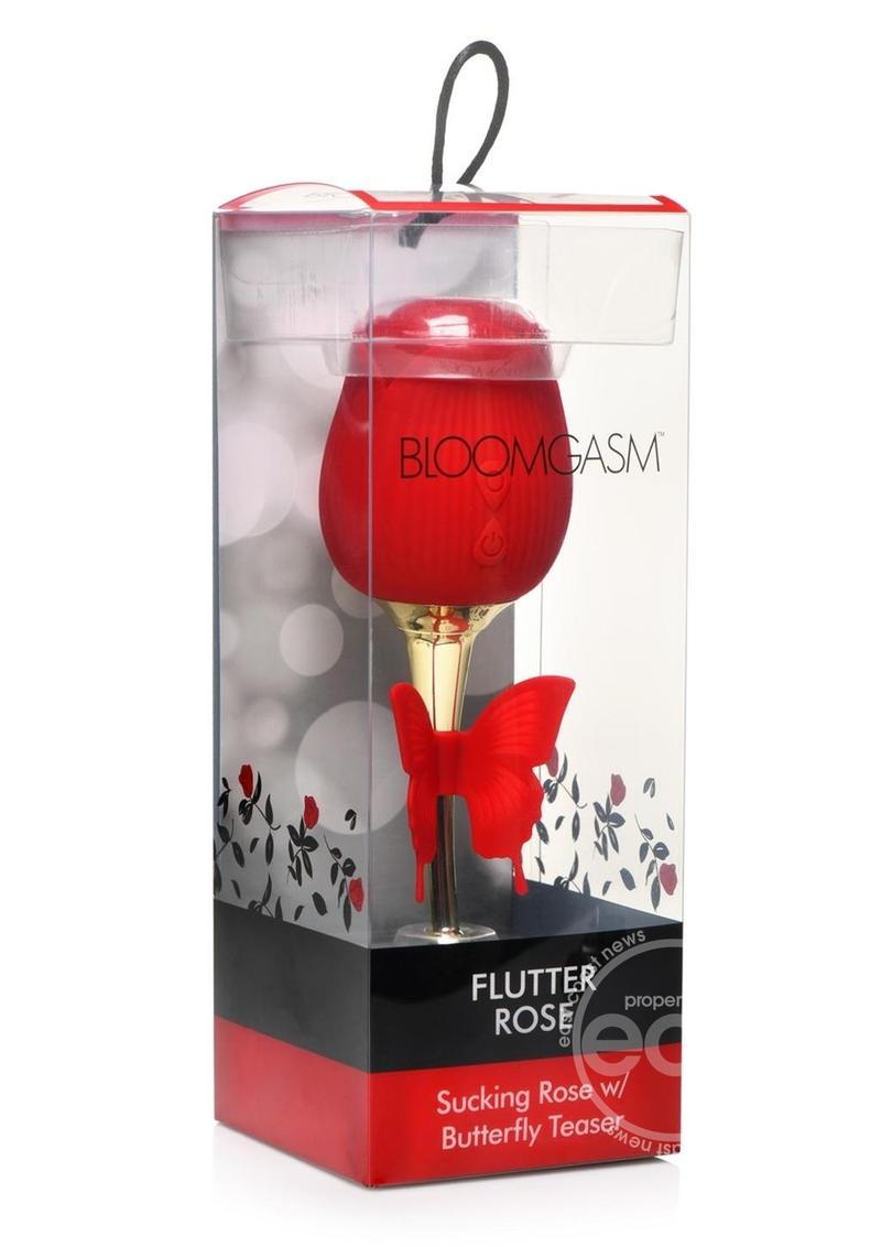 Inmi Bloomgasm Flutter Rose Rechargeable Silicone Sucking Rose with Butterfly Teaser - Red/Gold