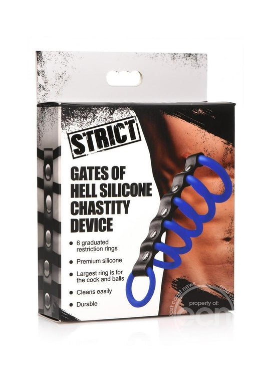 Strict Gates of Hell Silicone Chastity Device - Blue/Black