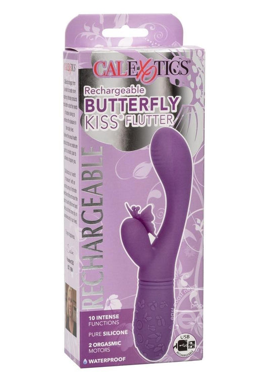 Rechargeable Butterfly Kiss Flutter Silicone Rabbit Vibrator - Purple