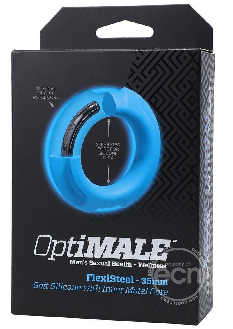 OptiMALE Flexisteel Soft Silicone With Inner Metal Core Cock Ring 35mm - Blue