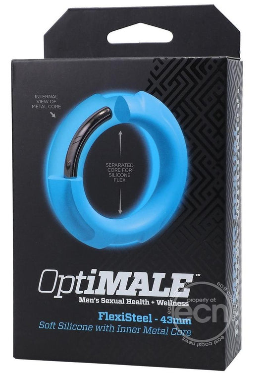 OptiMALE Flexisteel Soft Silicone With Inner Metal Core Cock Ring 43mm - Blue