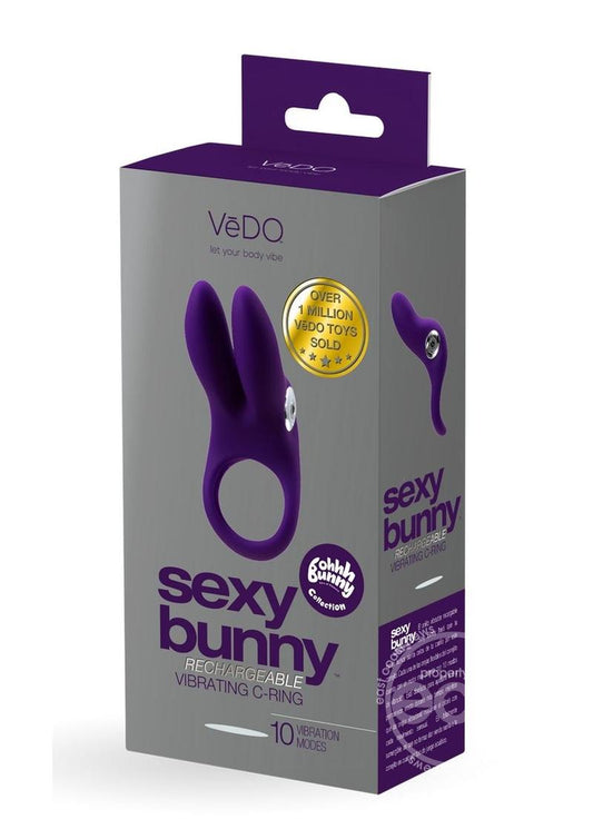 VeDO Sexy Bunny Rechargeable Silicone Couples Cock Ring - Deep Purple