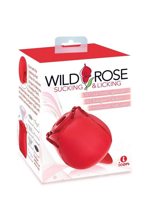 Wild Rose & Tongue Rechargeable Silicone Clitoral Stimulator with Suction - Red