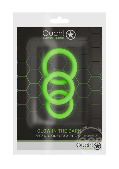 Ouch! Cock Ring Silicone Set (3pc) Glow in the Dark - Green