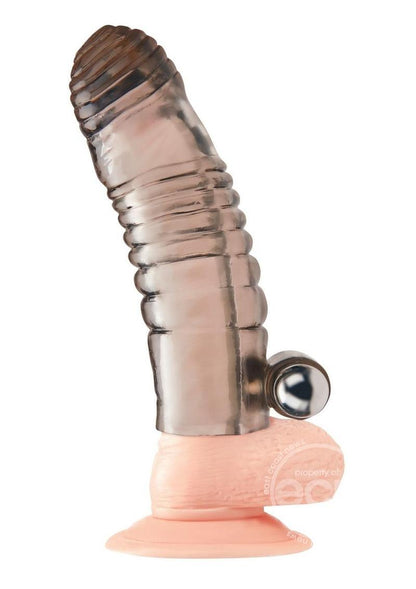 Blue Line Vibrating Penis Enhancing Sleeve Extension 5.25in - Smoke