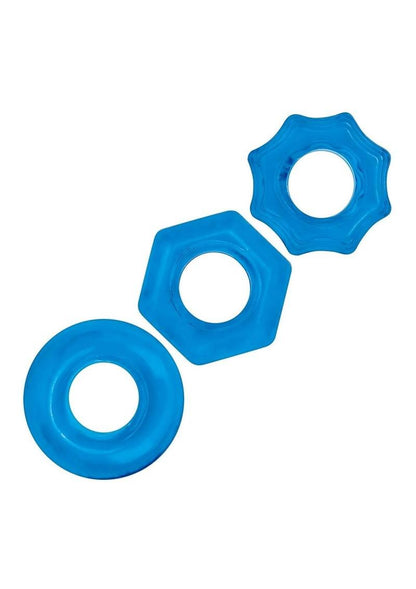 Blue Line Nuts & Bolts Stretch Cock Ring (3 Pack) - Blue