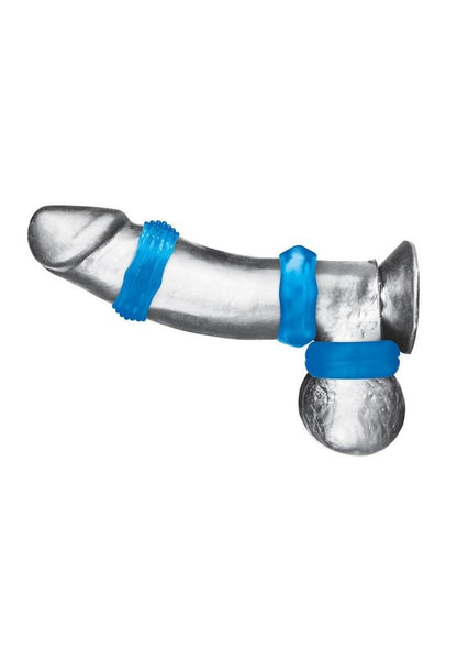 Blue Line Nuts & Bolts Stretch Cock Ring (3 Pack) - Blue