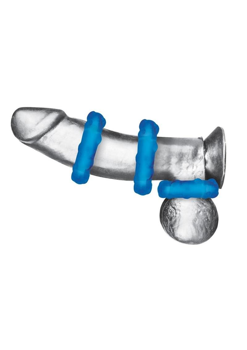 Blue Line Ribbed Rider Cock Ring (3 Pack) - Blue