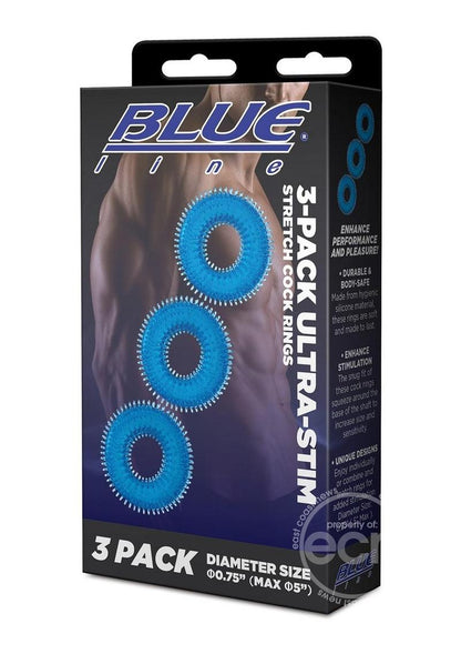 Blue Line Ultra-Slim Stretch Cock Rings (3 Pack) - Blue