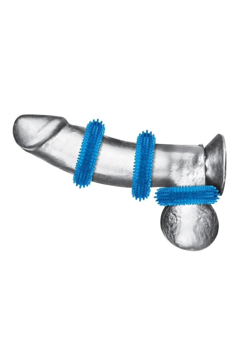 Blue Line Ultra-Slim Stretch Cock Rings (3 Pack) - Blue