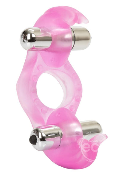 Triple Orgasms Enhancer Vibrating Cock Ring with Clitoral Stimulation - Pink