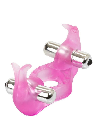 Triple Orgasms Enhancer Vibrating Cock Ring with Clitoral Stimulation - Pink