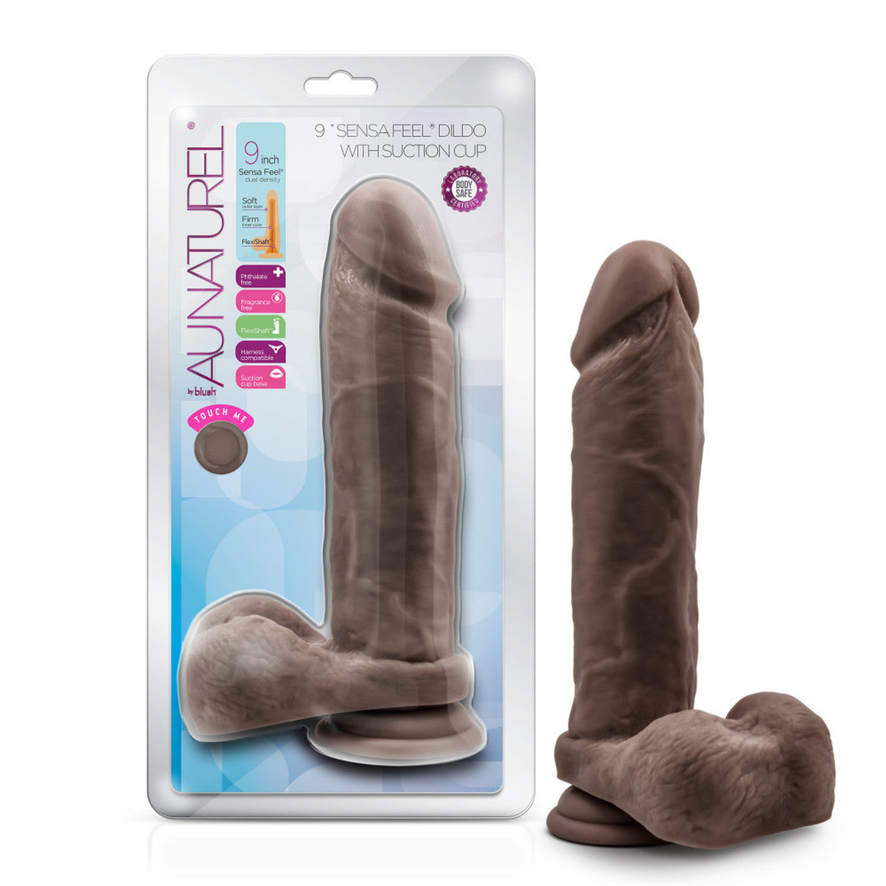 Au Naturel - 9 Inch Dildo with Suction Cup - Chocolate