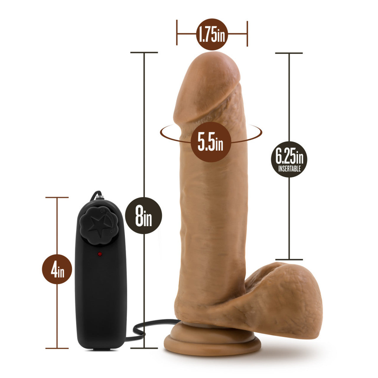 Coverboy - Soccer Champ - Vibrating 8 Inch Realistic Dildo - Mocha