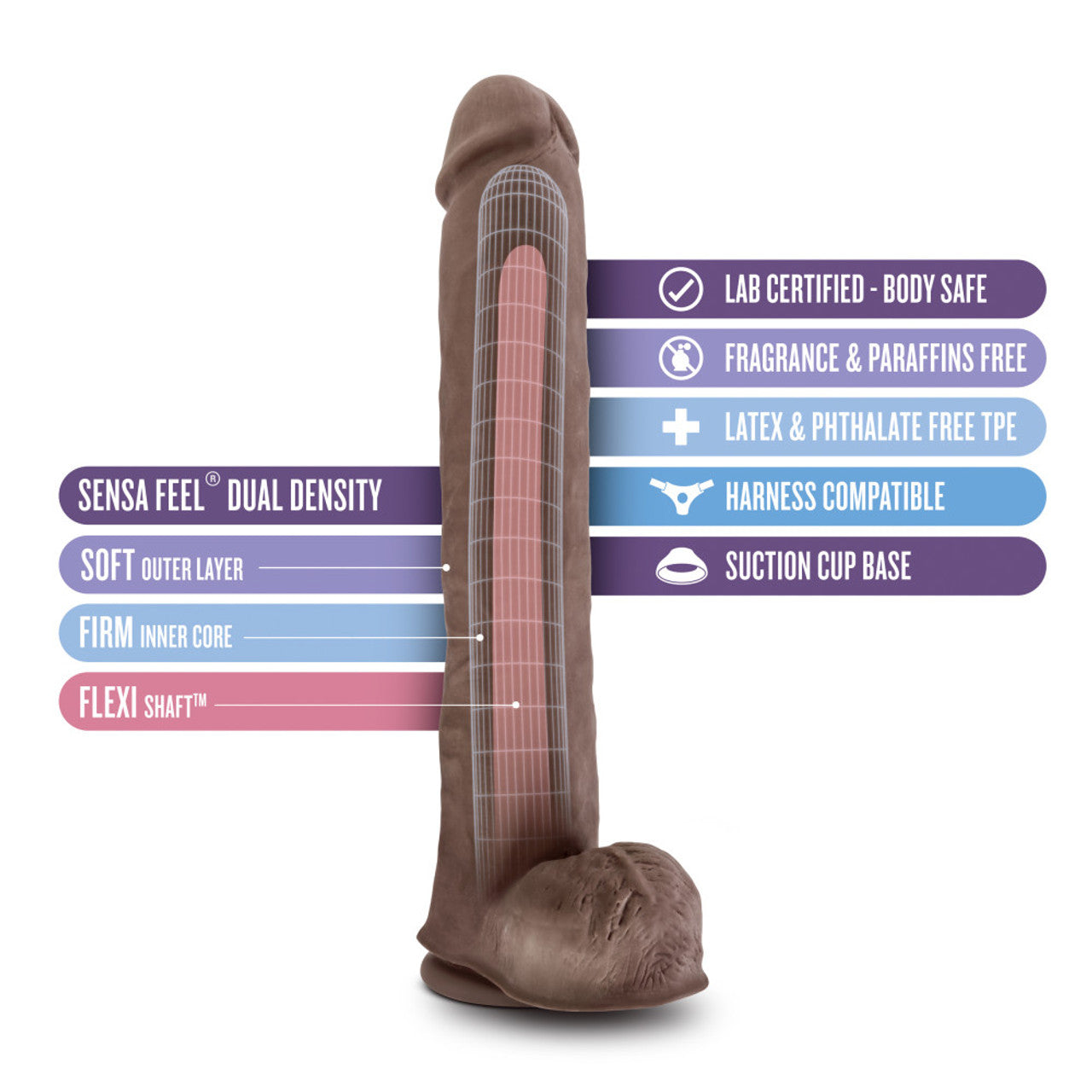 Au Naturel - Daddy - 14 Inch Sensa Feel Dual Density Dildo - Chocolate