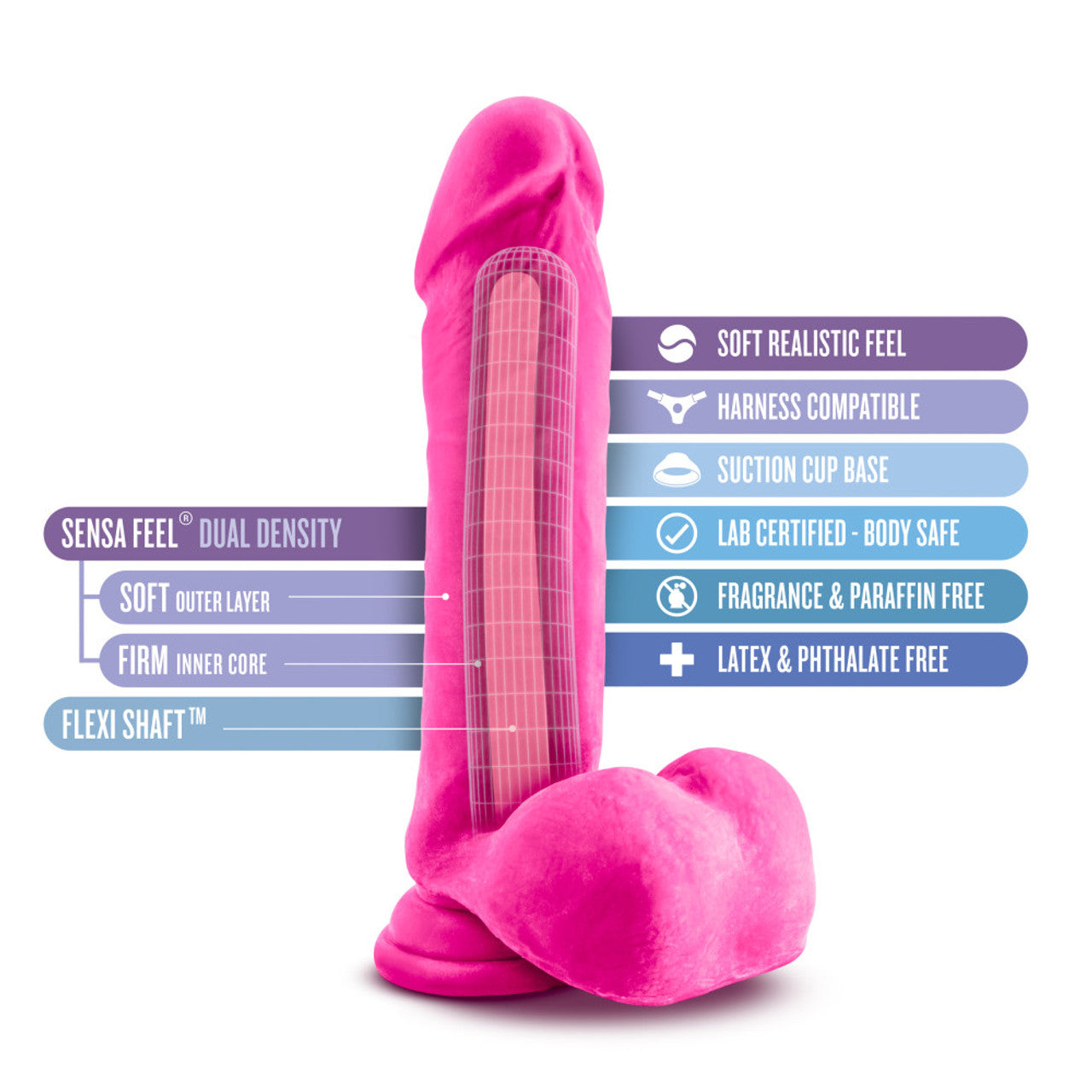 Au Naturel - Bold - Hero - 8 Inch Dildo - Pink