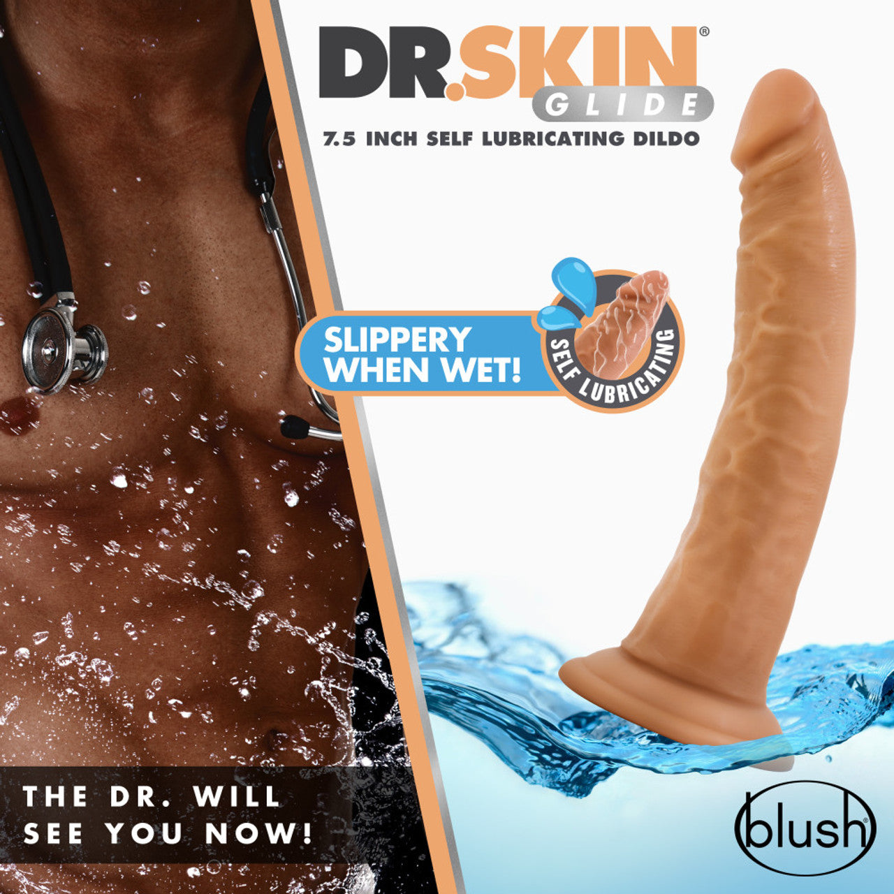 Dr. Skin Glide - 7.5 inch Self Lubricating Dildo - Mocha