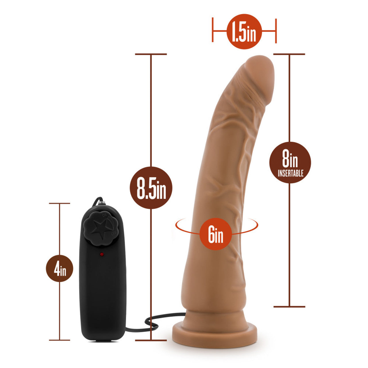 Dr. Skin - 8.5 Inch Vibrating Realistic Cock With Suction Cup - Mocha