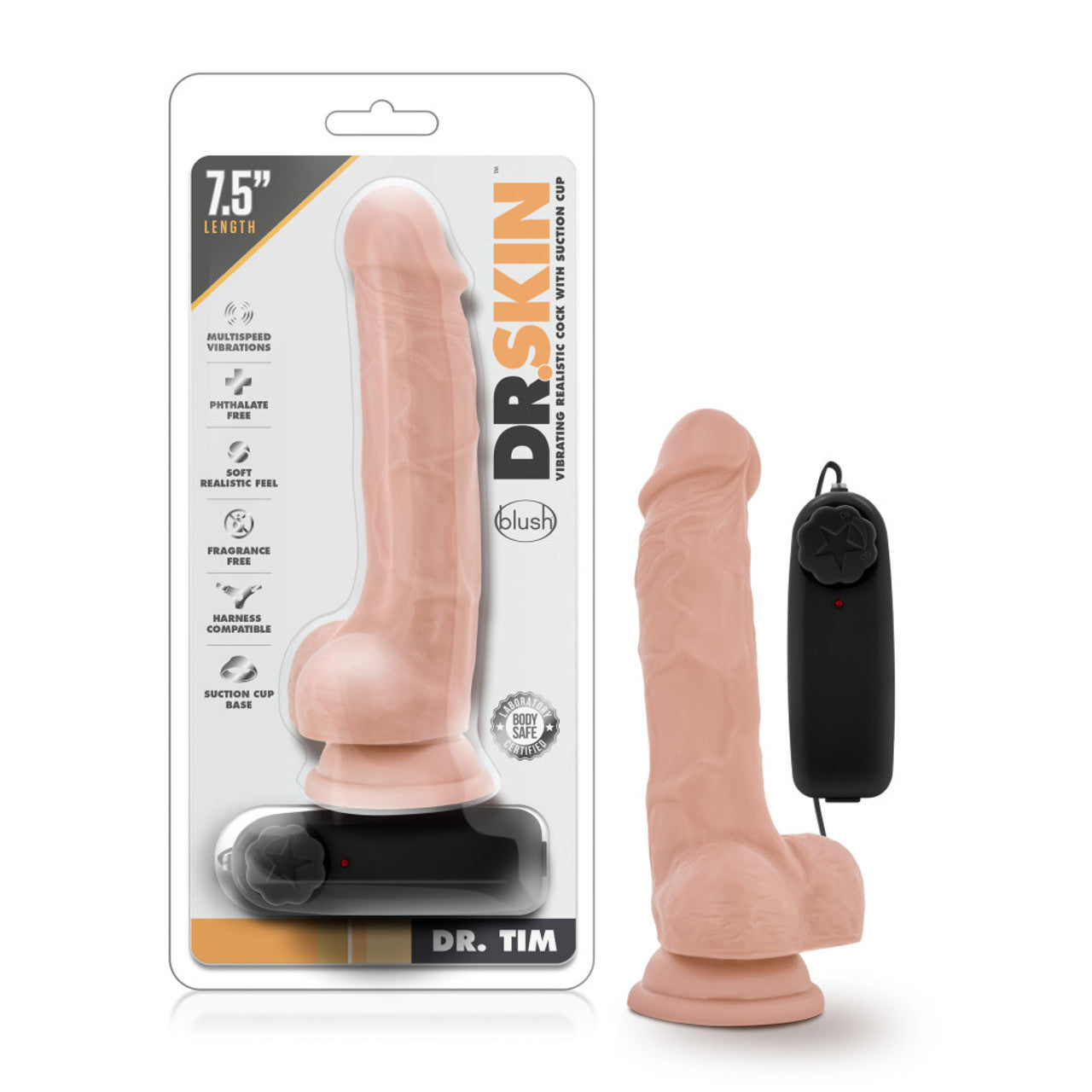 Dr. Skin - Dr. Tim - 7.5 Inch Vibrating Cock with Suction Cup - Vanilla