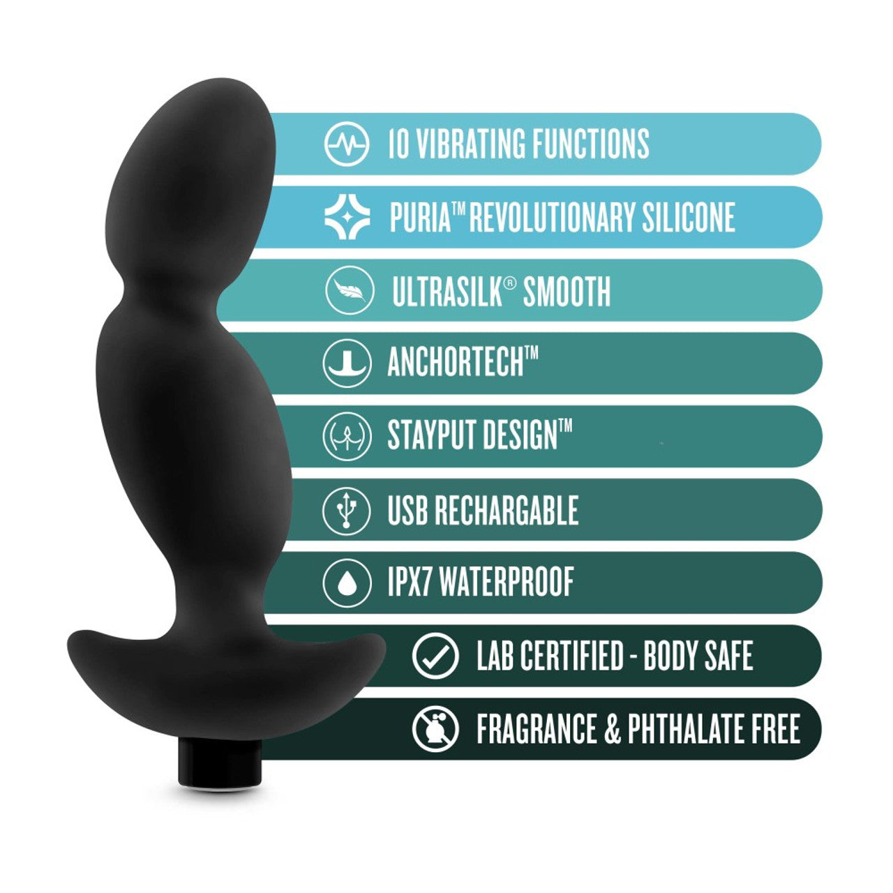 Anal Adventures Platinum - Silicone Vibrating Prostate Massager 04 - Black